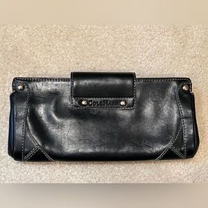 Cole Haan Vintage Paige Black Leather Clutch Kisslock Magnetic Closure